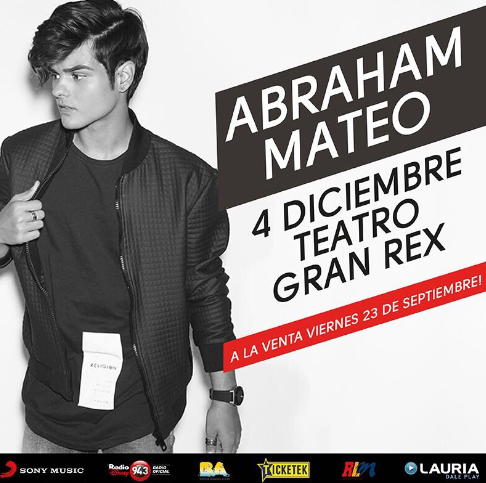Concierto de Abraham Mateo, Are You Ready Tour, en Buenos Aires, Argentina, Domingo, 04 de diciembre de 2016