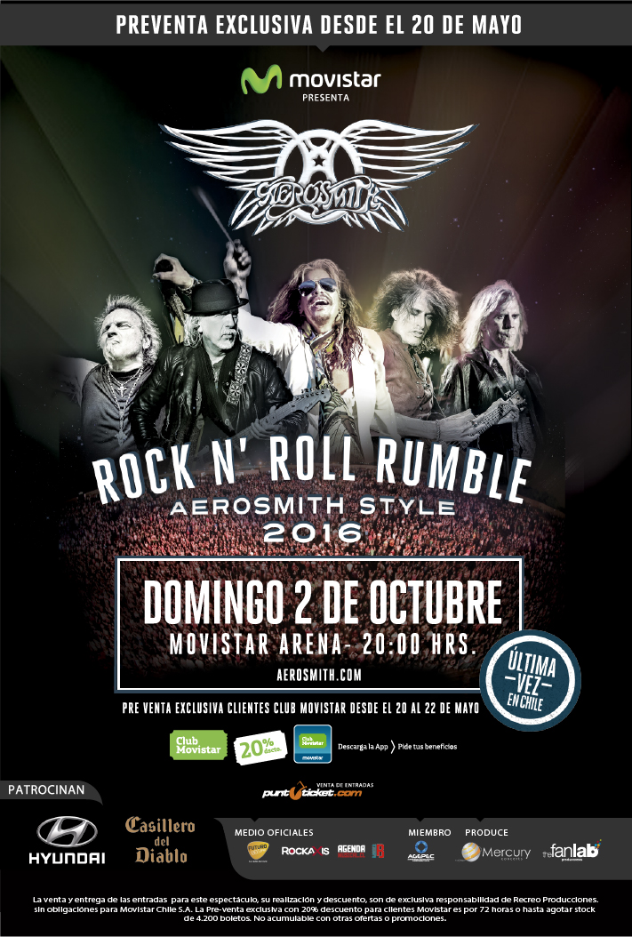 Concierto de Aerosmith en Santiago de Chile, Chile, Domingo, 02 de octubre de 2016