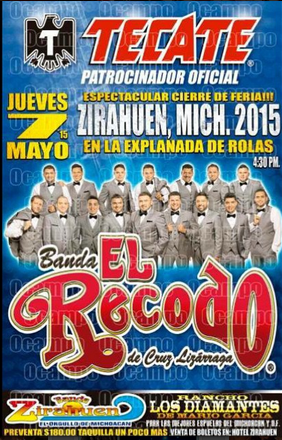 Concierto de Banda El Recodo en Zirahuén, Michoacán, México, Jueves, 07 de mayo de 2015