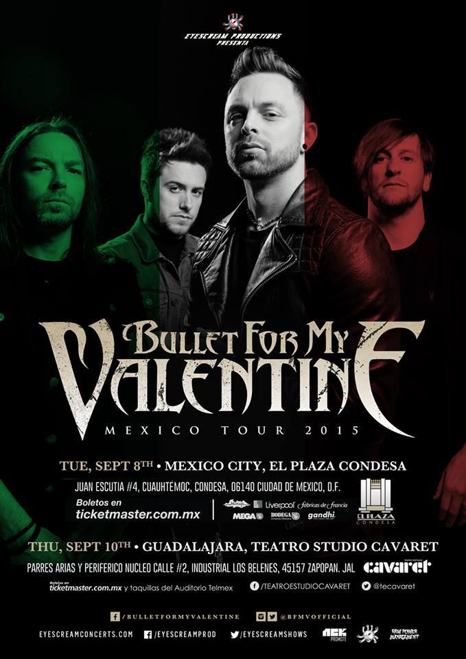 Concierto de Bullet For My Valentine en Guadalajara, Jalisco, México, Jueves, 10 de septiembre de 2015