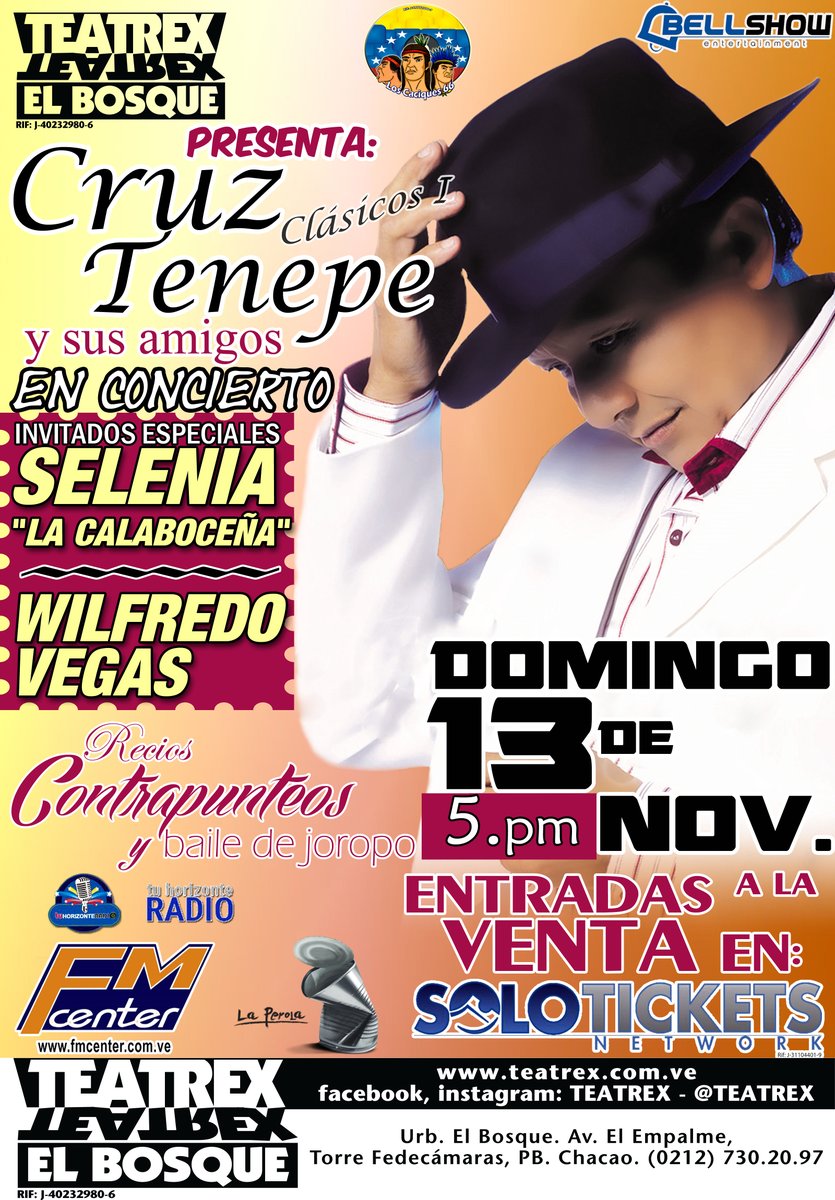 Concierto de Cruz Tenepe en Caracas, Venezuela, Domingo, 13 de noviembre de 2016