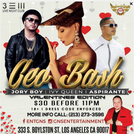 Concierto de Jory Boy en Los Ángeles, California, Estados Unidos, Sábado, 13 de febrero de 2016