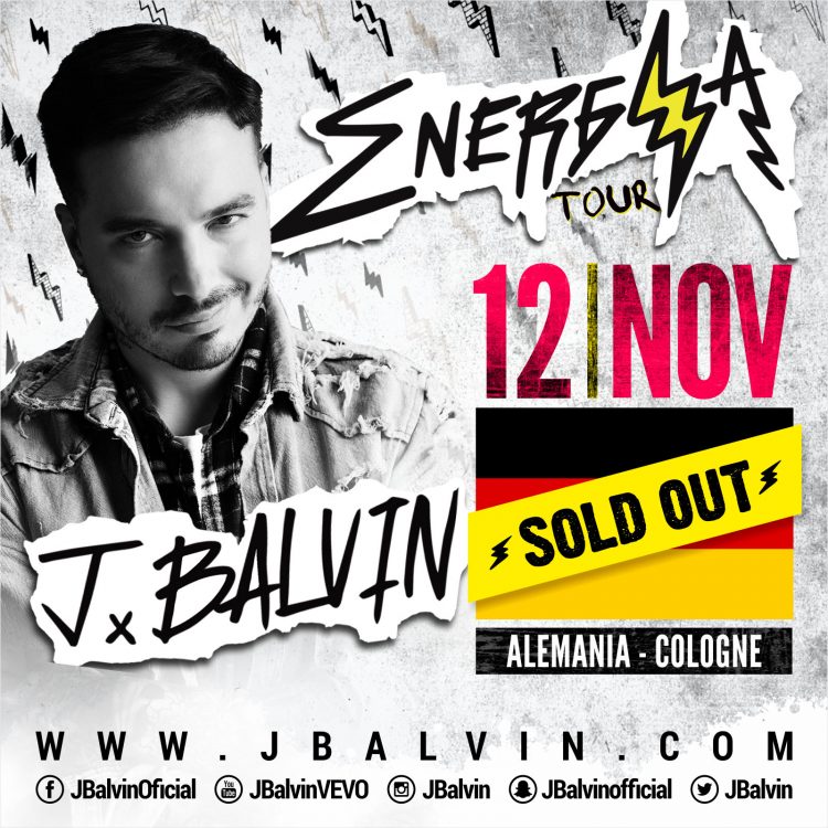 Concierto de J Balvin, Energía Tour, en Cologne, Alemania, Sábado, 12 de noviembre de 2016