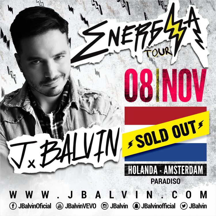 Concierto de J Balvin, Energía Tour, en Amsterdam, Holanda, Martes, 08 de noviembre de 2016