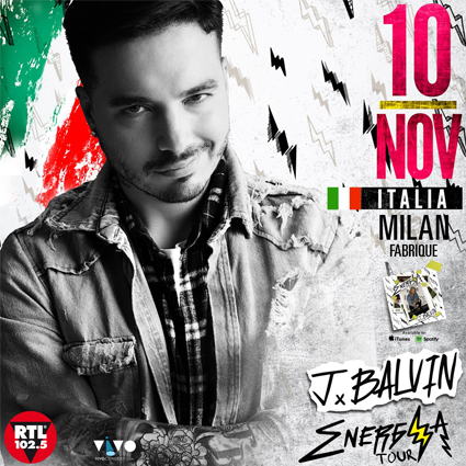 Concierto de J Balvin, Energía Tour, en Milán, Italia, Jueves, 10 de noviembre de 2016