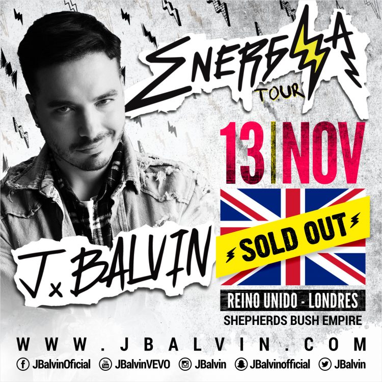 Concierto de J Balvin, Energía Tour, en Londres, Inglaterra, Domingo, 13 de noviembre de 2016