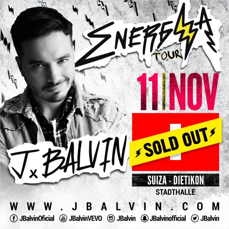 Concierto de J Balvin, Energía Tour, en Dietikon, Suiza, Viernes, 11 de noviembre de 2016