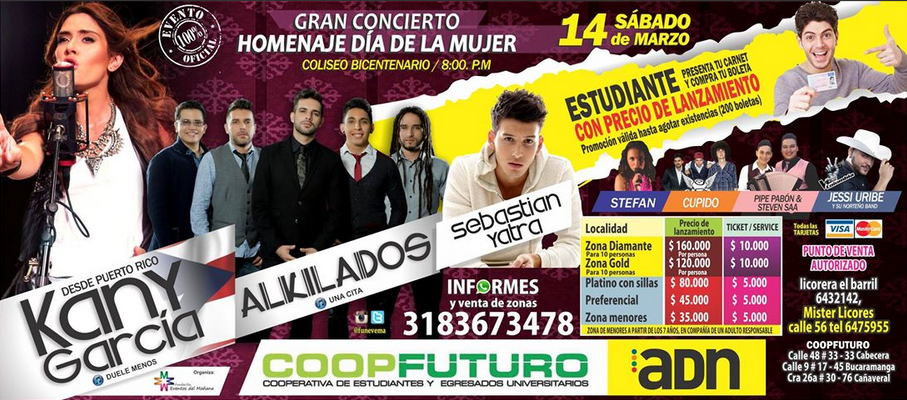 Concierto de Jessi Uribe en Bucaramanga, Colombia, Sábado, 14 de marzo de 2015