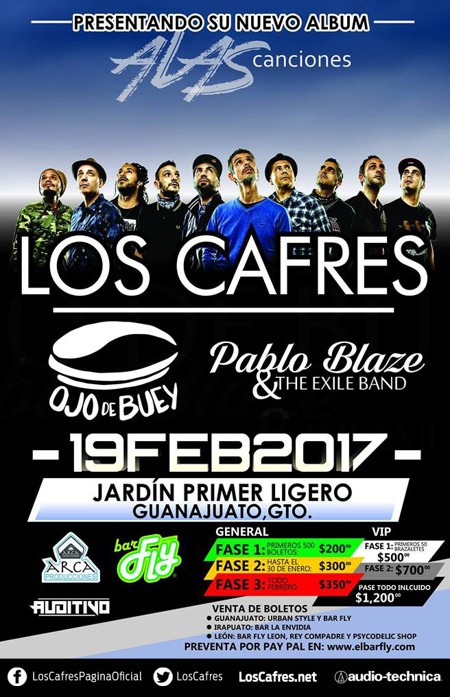 Concierto de Los Cafres en Guanajuato, México, Domingo, 19 de febrero de 2017