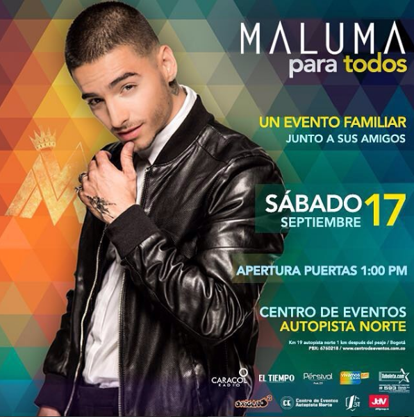 Concierto de Maluma en Bogotá, Colombia, Sábado, 17 de septiembre de 2016