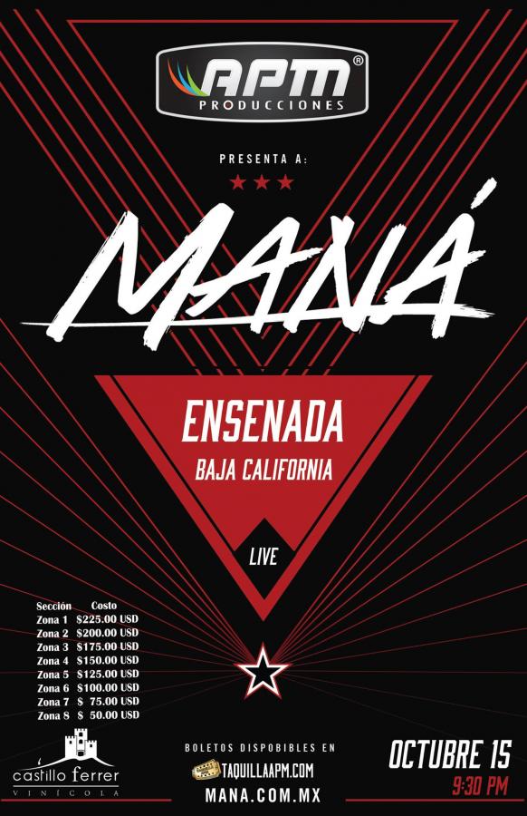 Concierto de Maná en Ensenada, Baja California, México, Sábado, 15 de octubre de 2016