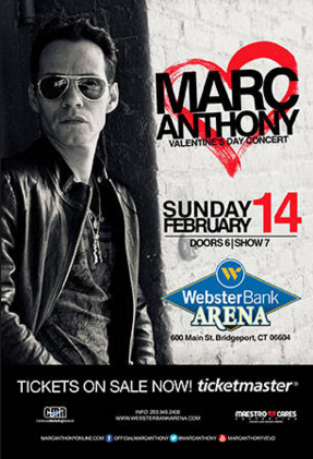 Concierto de Marc Anthony en Bridgeport, Connecticut, Nueva Inglaterra, Domingo, 14 de febrero de 2016
