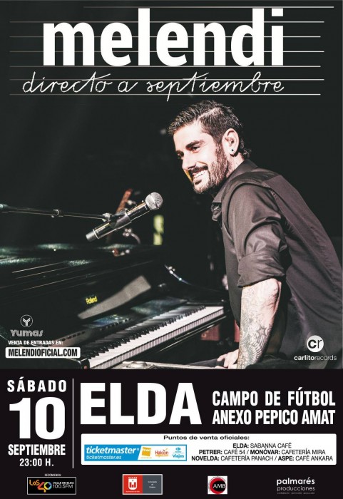 Concierto de Melendi en Elda, Alicante, España, Sábado, 10 de septiembre de 2016
