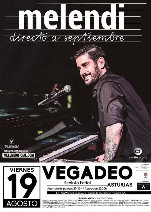 Concierto de Melendi en Vegadeo, Asturias, España, Viernes, 19 de agosto de 2016