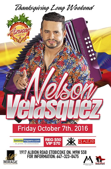 Concierto de Nelson Velásquez en Toronto, Canadá, Viernes, 07 de octubre de 2016