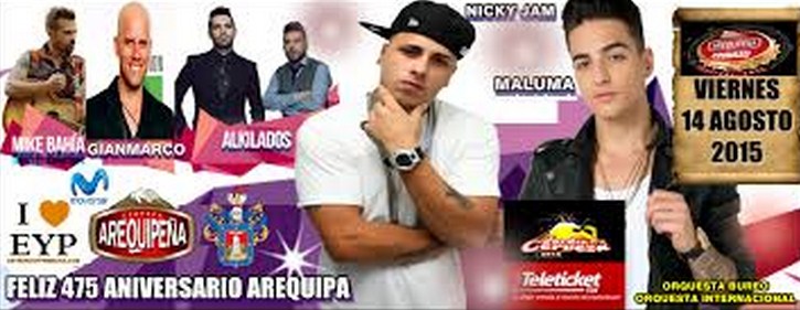 Concierto de Nicky Jam en Arequipa, Perú, Viernes, 14 de agosto de 2015