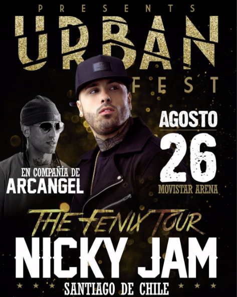 Concierto de Nicky Jam en Santiago de Chile, Chile, Viernes, 26 de agosto de 2016