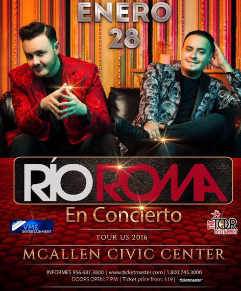 Concierto de Río Roma en McAllen, Texas, Estados Unidos, Jueves, 28 de enero de 2016