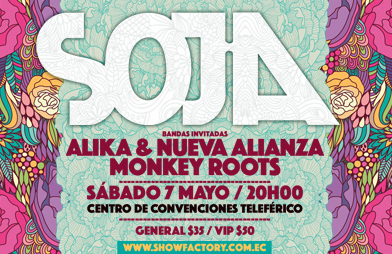 Concierto de SOJA en Quito, Ecuador, Sábado, 07 de mayo de 2016