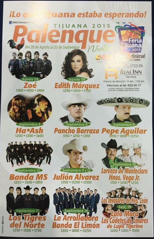 Concierto de Zoé en Tijuana, Baja California, México, Viernes, 28 de agosto de 2015