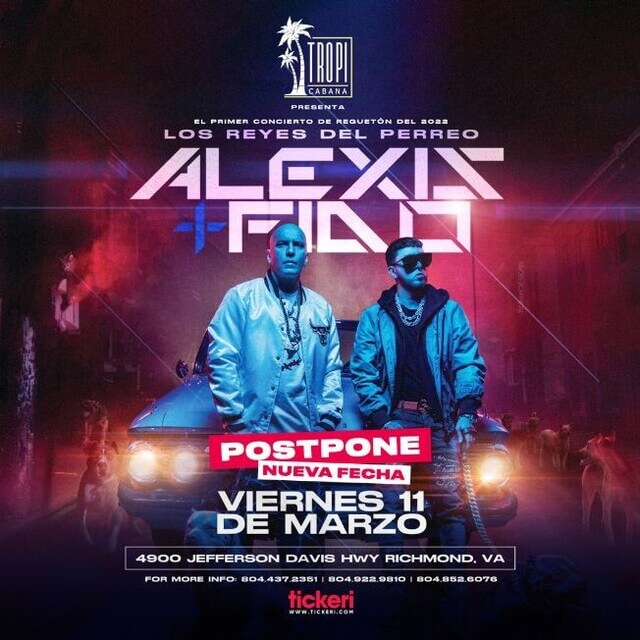 Concierto de Alexis y Fido en Richmond, Virginia, Estados Unidos, Viernes, 11 de marzo de 2022