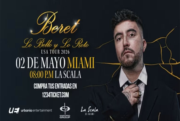 Concierto de Beret, Lo Bello y lo Roto Tour 2026, en Miami, Florida, Estados Unidos, Sábado, 02 de mayo de 2026