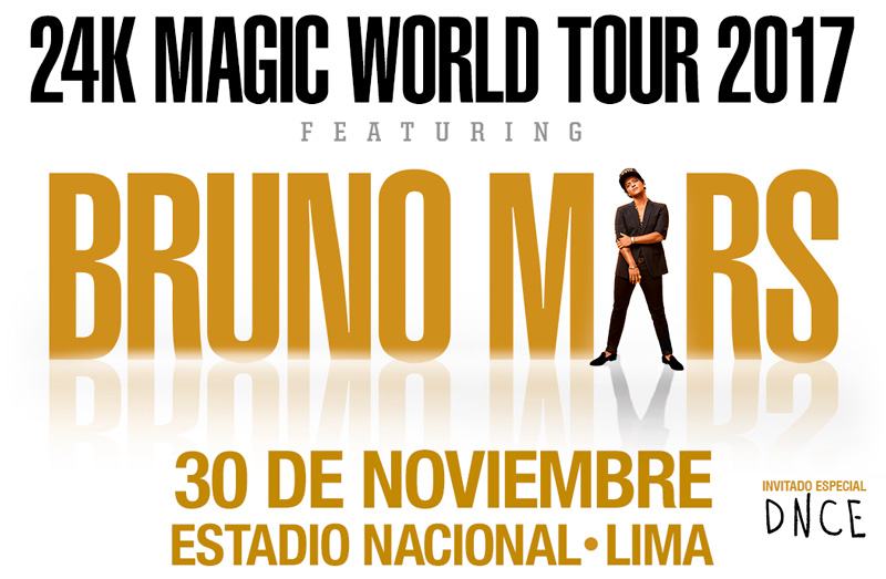 Concierto de Bruno Mars, 24K MAGIC WORLD TOUR, en Lima, Perú, Jueves, 30 de noviembre de 2017