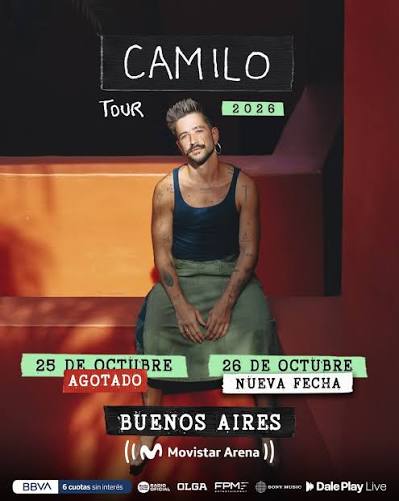 Concierto de Camilo, Camilo Worldwide Tour 2026, en Buenos Aires, Argentina, Domingo, 25 de octubre de 2026