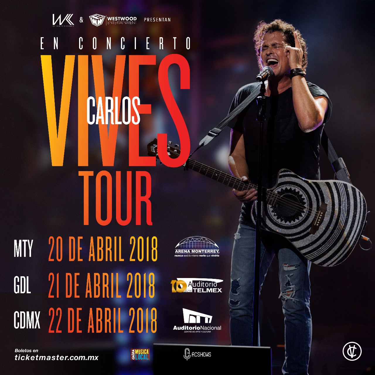 Concierto de Carlos Vives, Vives Tour, en Zapopan, Jalisco, México, Miércoles, 21 de marzo de 2018
