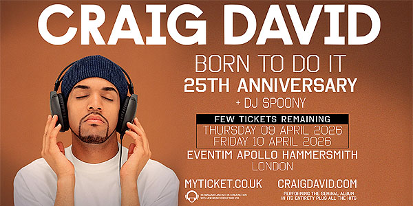 Concierto de Craig David, Born To Do It: 25th Anniversary, en Londres, Reino Unido, Viernes, 10 de abril de 2026