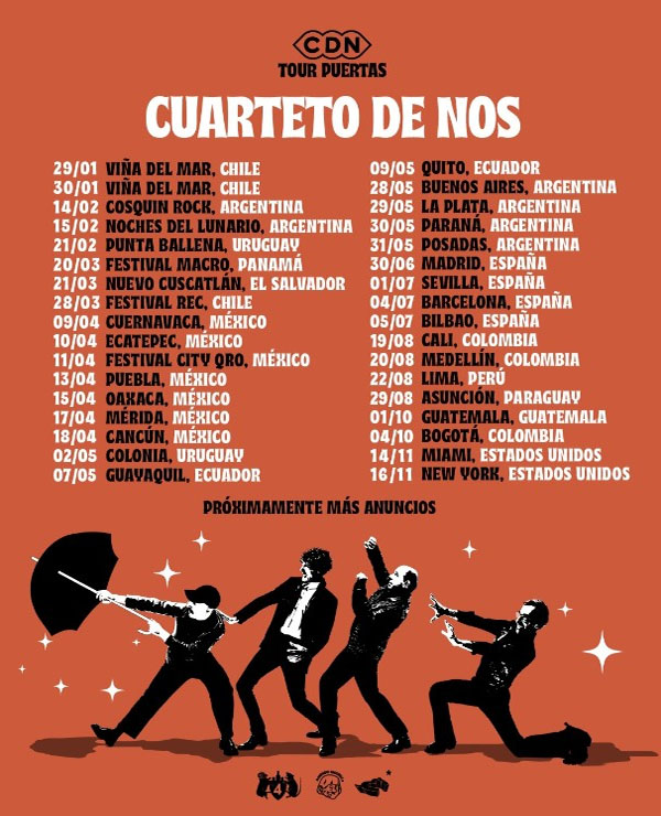 Concierto de El Cuarteto De Nos, Tour Puertas 2026, en Brooklyn, Nueva York, Estados Unidos, Lunes, 16 de noviembre de 2026