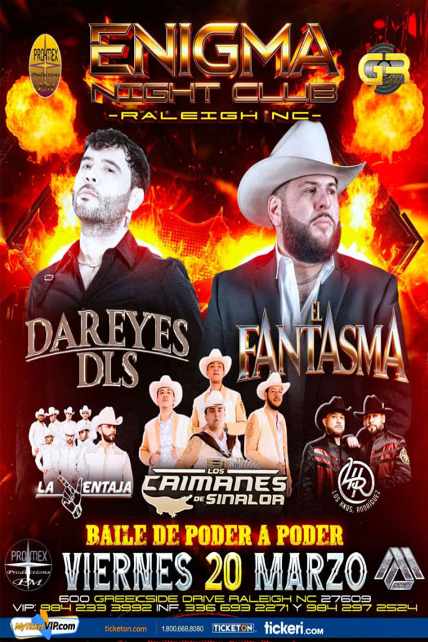 Concierto de El Fantasma en Raleigh, Carolina del Norte, Estados Unidos, Viernes, 20 de marzo de 2026