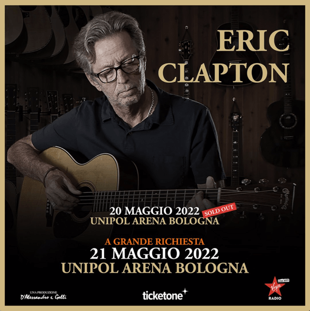 Concierto de Eric Clapton en Bolonia, Italia, Sábado, 21 de mayo de 2022