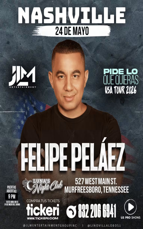 Concierto de Felipe Peláez, Pide Lo Que Quieras USA 2025, en Murfreesboro, Tennessee, Estados Unidos, Domingo, 24 de mayo de 2026