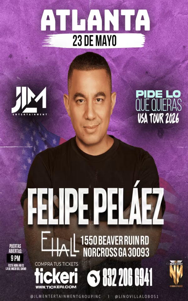 Concierto de Felipe Peláez, Pide Lo Que Quieras USA 2025, en Norcross, Georgia, Estados Unidos, Sábado, 23 de mayo de 2026