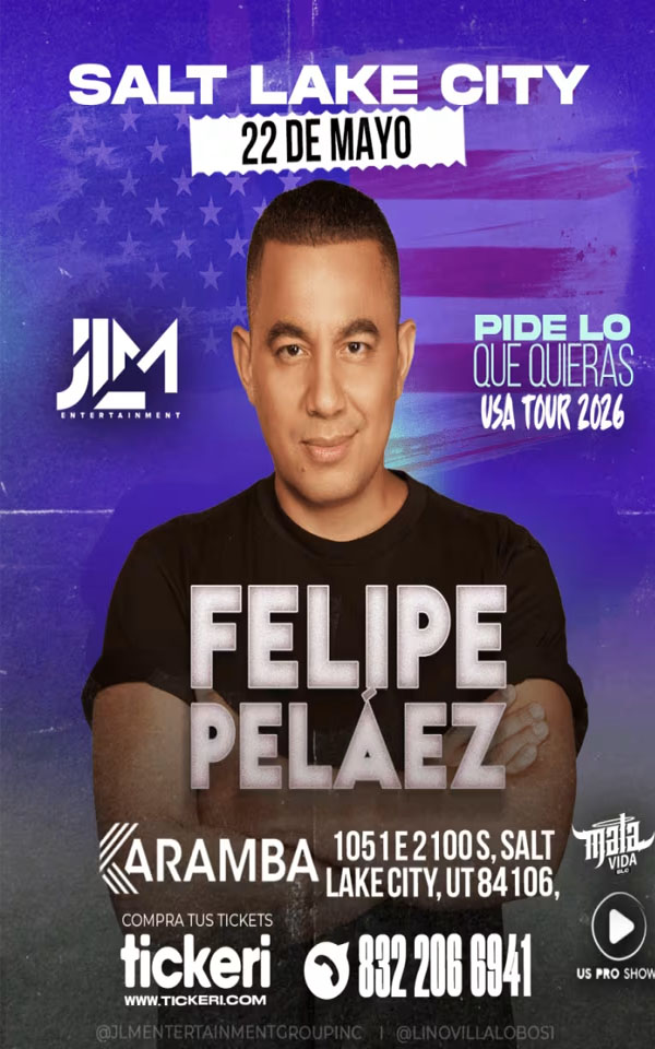 Concierto de Felipe Peláez, Pide Lo Que Quieras USA 2025, en Salt Lake City, Utah, Estados Unidos, Viernes, 22 de mayo de 2026