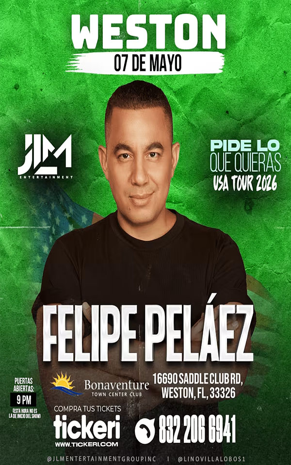Concierto de Felipe Peláez, Pide Lo Que Quieras USA 2025, en Weston, Florida, Estados Unidos, Jueves, 07 de mayo de 2026