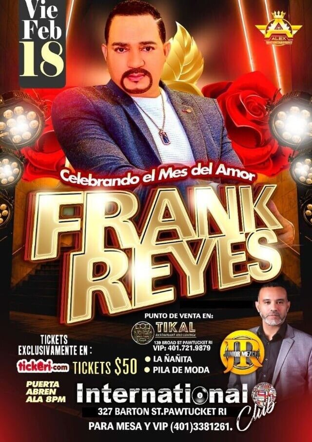 Concierto de Frank Reyes en Pawtucket, Rhode Island, Estados Unidos, Viernes, 18 de febrero de 2022