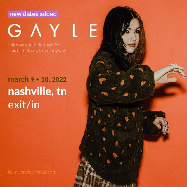 Concierto de Gayle en Nashville, Tennessee, Estados Unidos, Jueves, 10 de marzo de 2022