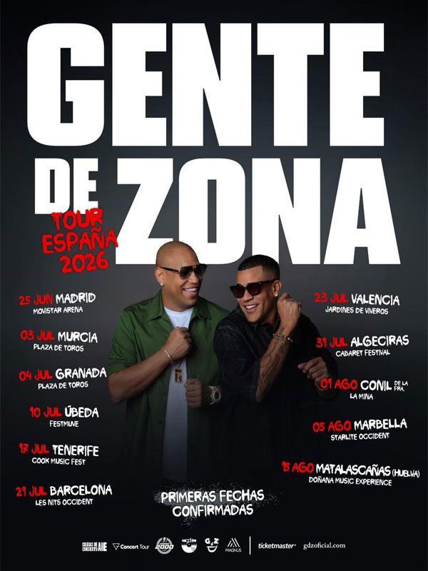 Concierto de Gente de Zona, Tour España 2026, en Madrid, España, Jueves, 25 de junio de 2026