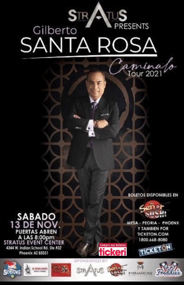 Concierto de Gilberto Santa Rosa, Camínalo, en Phoenix, Arizona, Estados Unidos, Sábado, 13 de noviembre de 2021