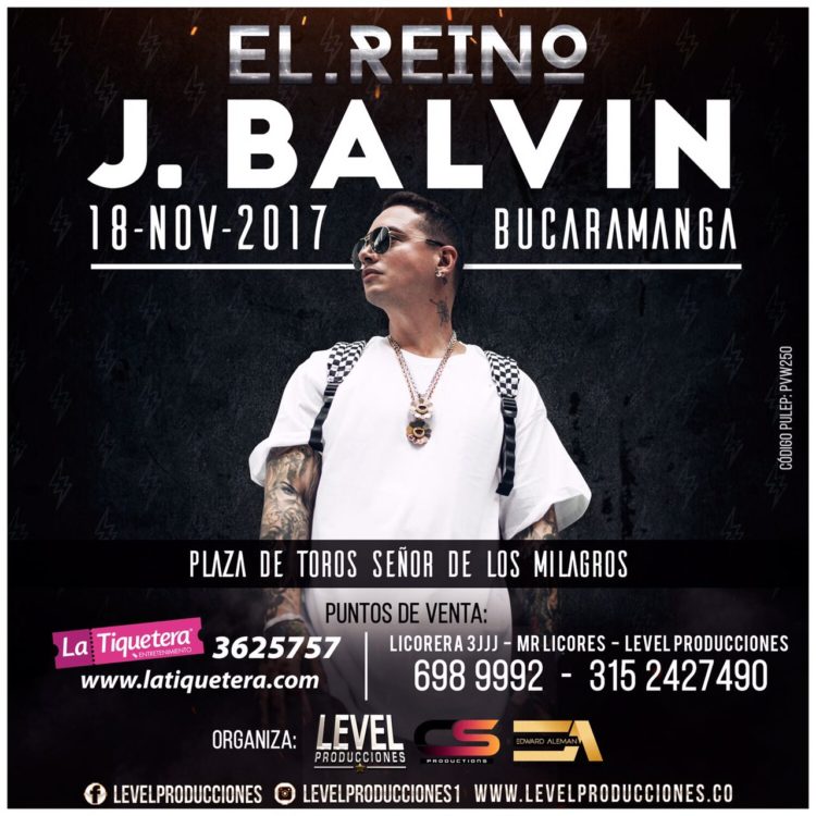 Concierto de J Balvin en Bucaramanga, Santander, Colombia, Sábado, 18 de noviembre de 2017