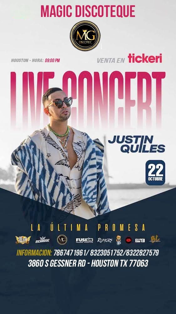 Concierto de Justin Quiles en Houston, Texas, Estados Unidos, Viernes, 22 de octubre de 2021