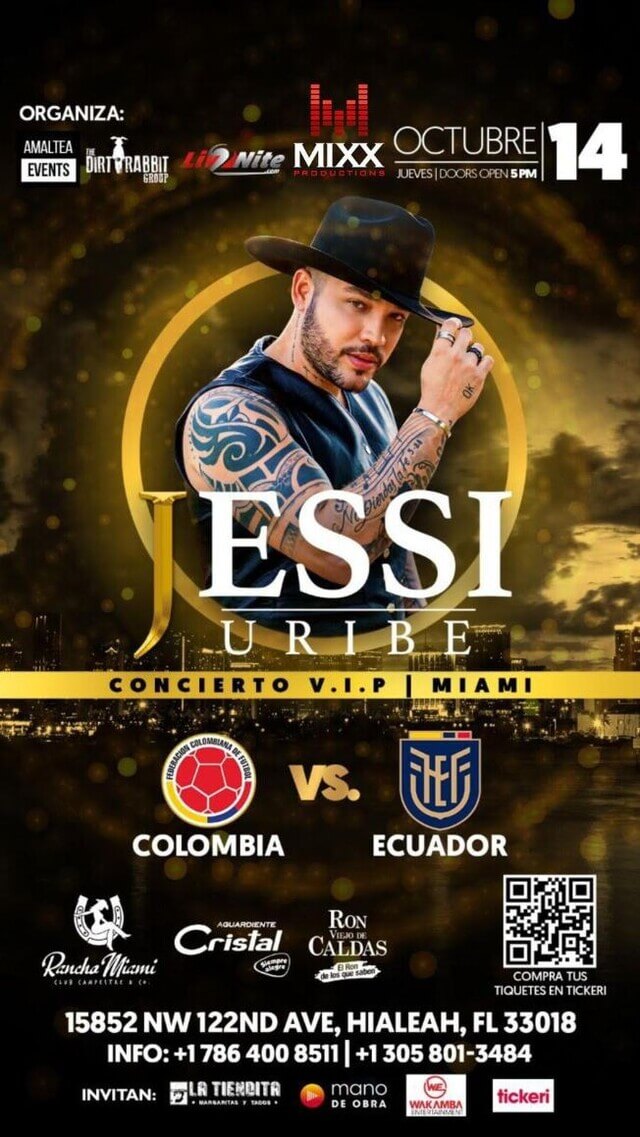 Concierto de Jessi Uribe en Miami, Florida, Estados Unidos, Jueves, 14 de octubre de 2021