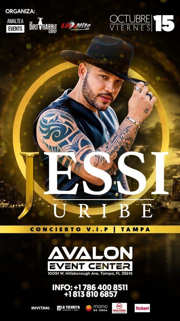 Concierto de Jessi Uribe en Tampa, Florida, Estados Unidos, Viernes, 15 de octubre de 2021