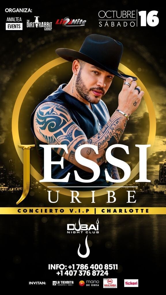 Concierto de Jessi Uribe en Charlotte, Carolina del Norte, Estados Unidos, Sábado, 16 de octubre de 2021