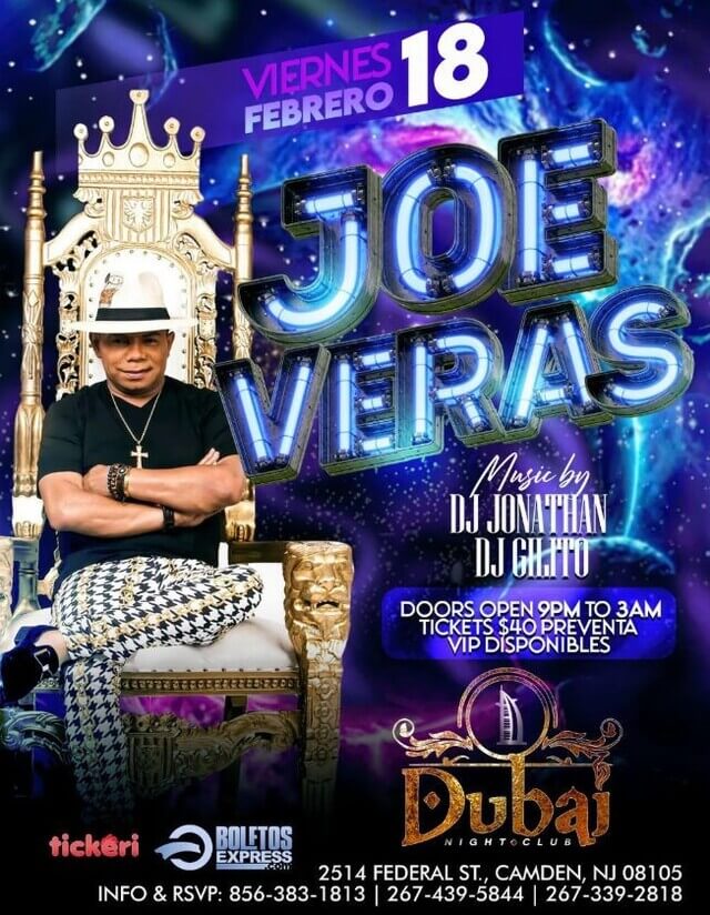 Concierto de Joe Veras en Camden, Nueva Jersey, Estados Unidos, Viernes, 18 de febrero de 2022