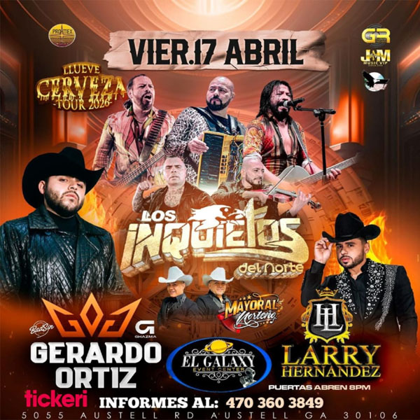 Concierto de Los Inquietos Del Norte, Llueve Cerveza Tour 2026, en Austell, Georgia, Estados Unidos, Viernes, 17 de abril de 2026