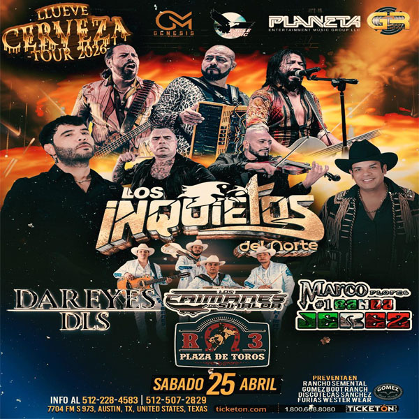 Concierto de Los Inquietos Del Norte, Llueve Cerveza Tour 2026, en Austin, Texas, Estados Unidos, Sábado, 25 de abril de 2026
