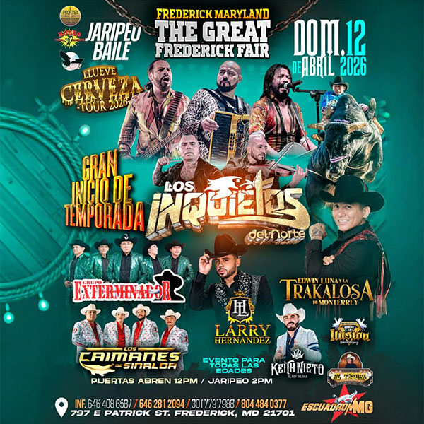 Concierto de Los Inquietos Del Norte, Llueve Cerveza Tour 2026, en Frederick, Maryland, Estados Unidos, Domingo, 12 de abril de 2026
